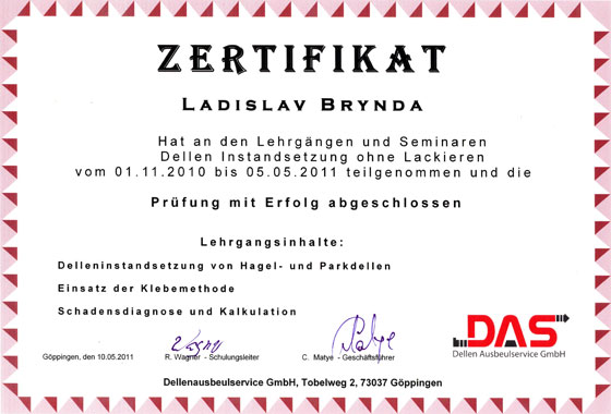 LB Automobile Certifikát DAS LB Automobile Certifikát DAS